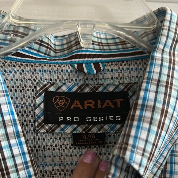 Ariat Pro Series Long Sleeve Button Up Shirt Brown and Blue Plaid Men’s XL - Picture 2 of 10